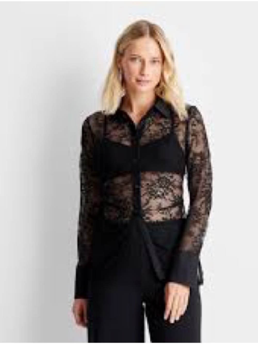 Future collective x target Sheer Black Lace Long-Sleeve Button-Front Blouse M